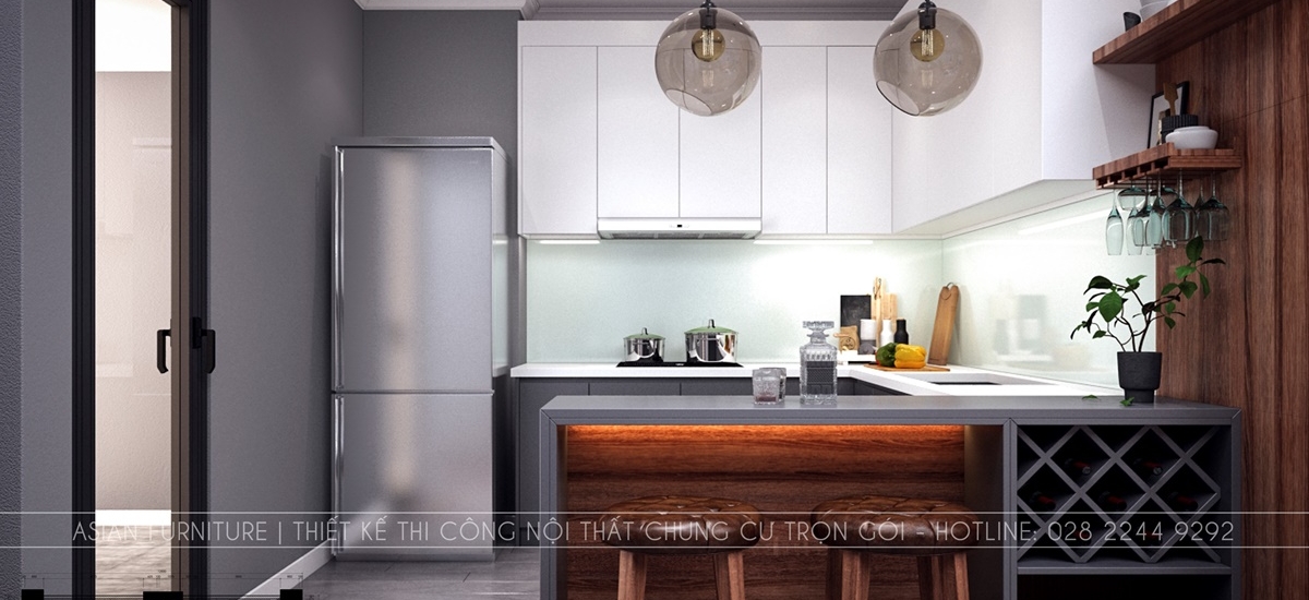 Thiết kế phòng bếp căn hộ Hommy 76m2