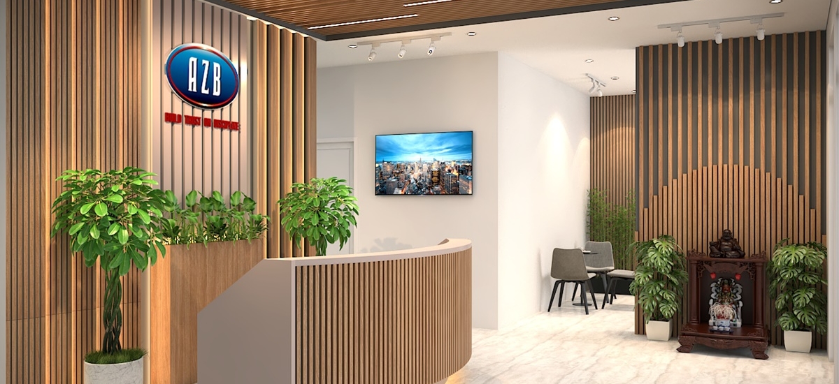 Sự góp mặt của cây xanh giúp quầy tiếp tân càng thêm thu hút, mát mắt.