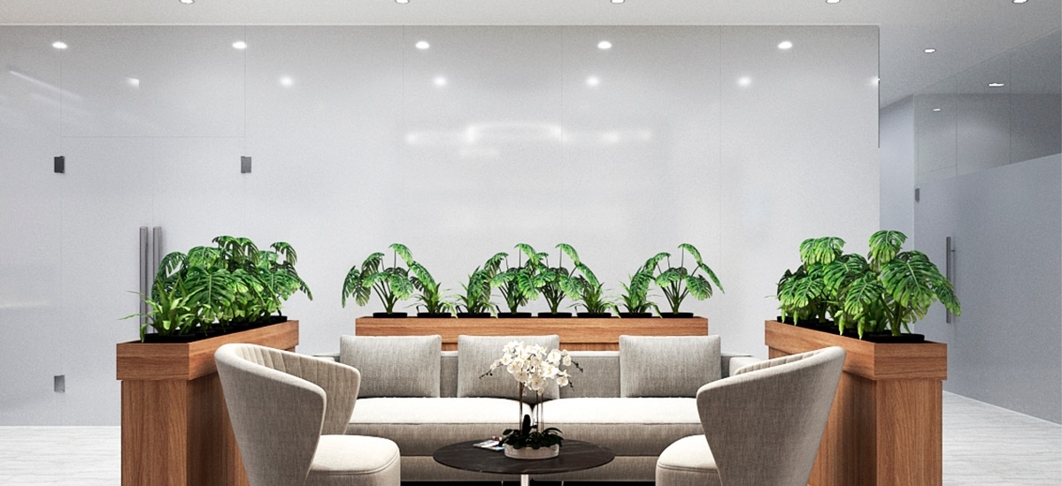 Từ bộ sofa đến hệ đèn thả, tất cả đều giúp công ty toát lên được phong thái chuyên nghiệp.