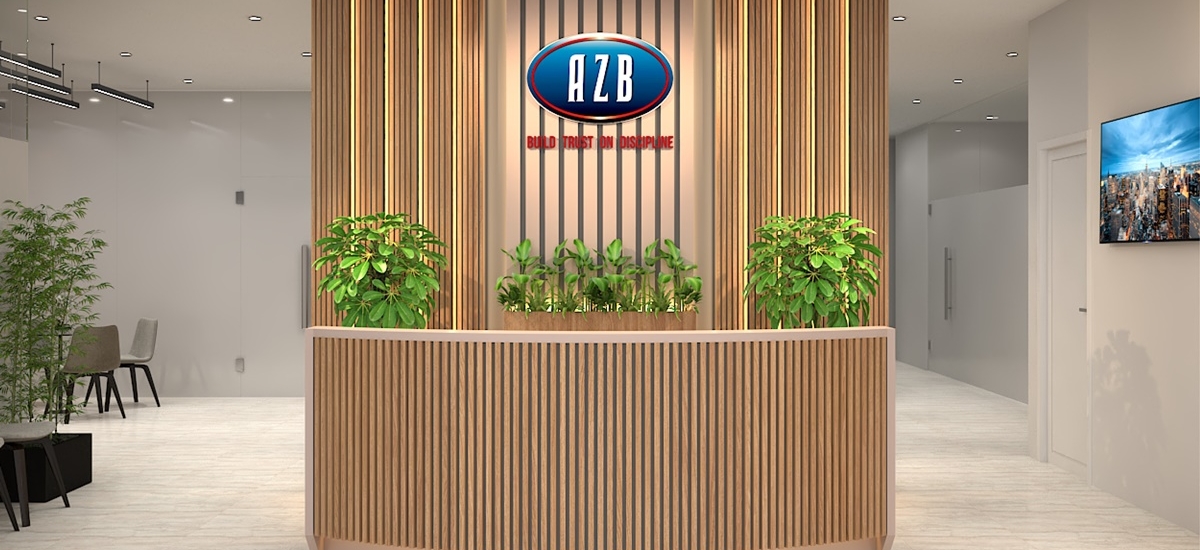 Sảnh chính được thiết kế bắt mắt trên nền gỗ sang trọng, giúp thương hiệu của công ty được nổi bật.