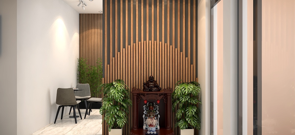 Góc thờ cúng cũng được tính toán phương hướng và góc đặt chính xác, giúp đem đến tài lộc, sự hạnh thông cho công ty.